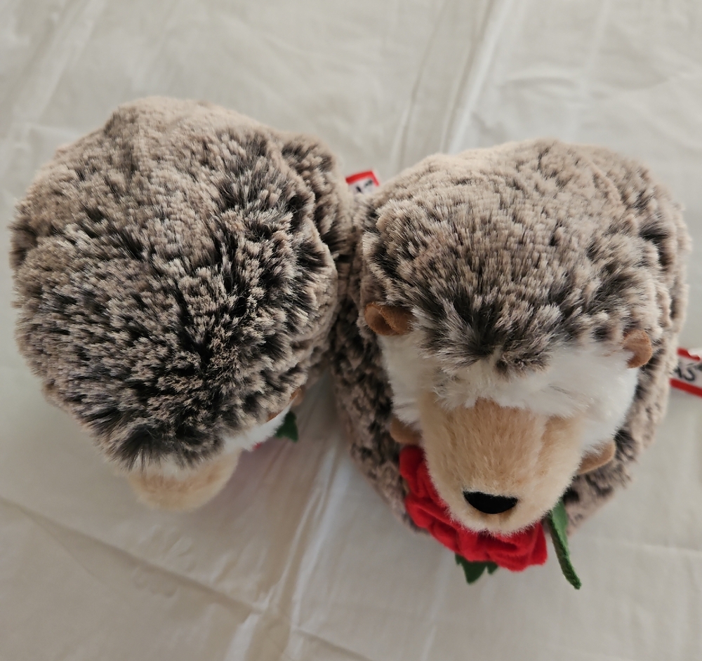 Gray Plush Hedgehog Stuffed Animal with Red Rose